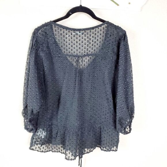 Kimchi Blue Black Sheer Balloon Sleeve Blouse Women Size Small Romantic Coquette - Picture 7 of 12